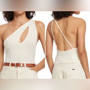 WeWoreWhat NWT One Shoulder Cutout Jersey Tank in Cream Size Small